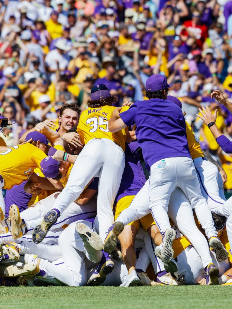 LSU celebrates its 2025 national championship. (Photo by Eddie Kelly/ProLook Photos)