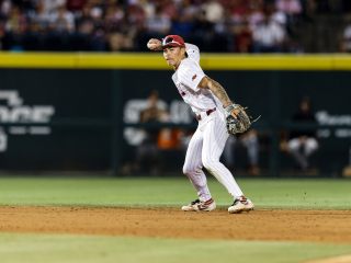 Wehiwa Aloy (9) Arkansas Razorbacks vs Tennessee Vols in a SEC baseball game at Baum-Walker Stadium in Fayetteville, Arkansas on Friday, May 16, 2025 (Photo by Eddie Kelly/ ProLook Photos)